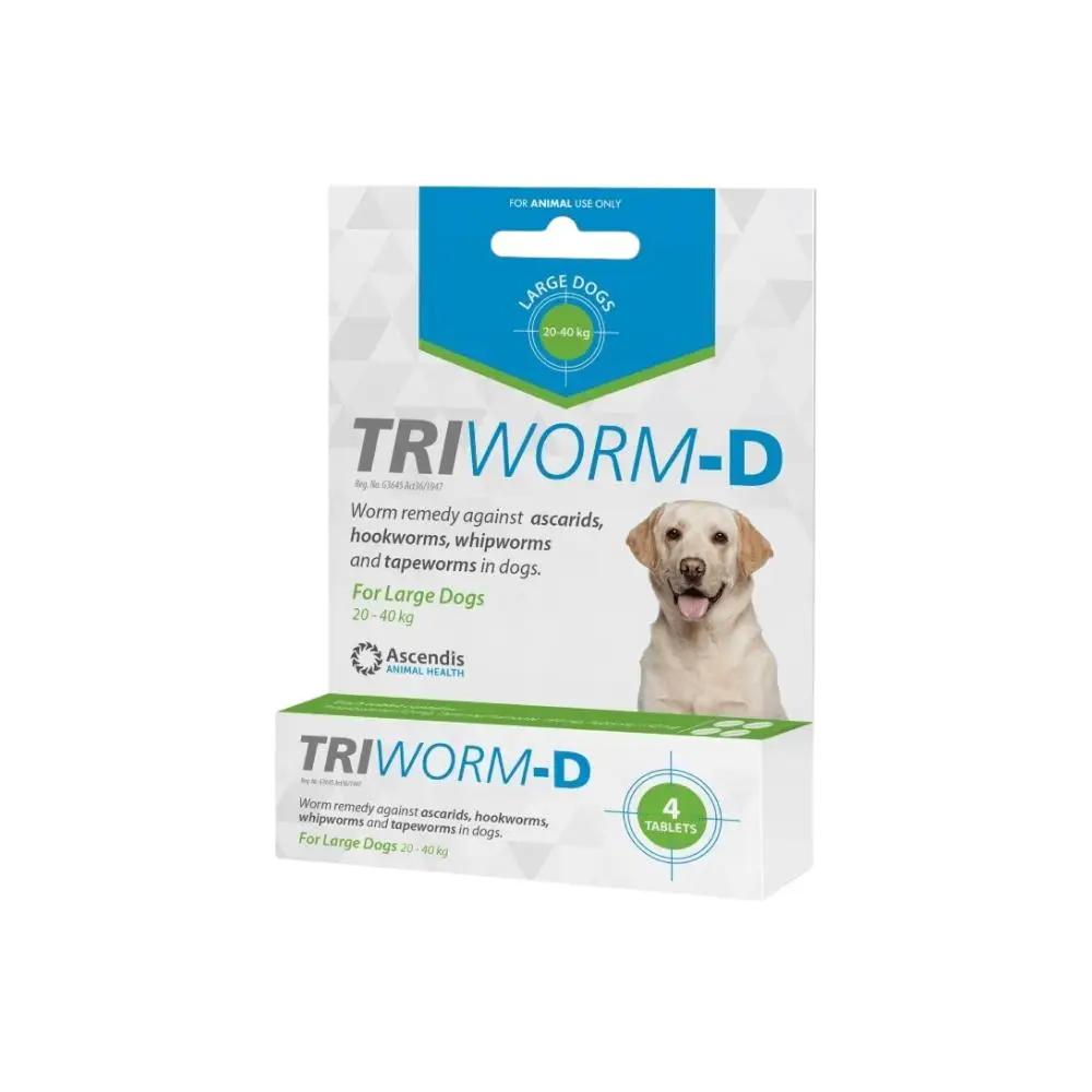 Triworm-D Green Large Dog 4 Tablets 20kg To 40kg Dogs Deworming Treatment