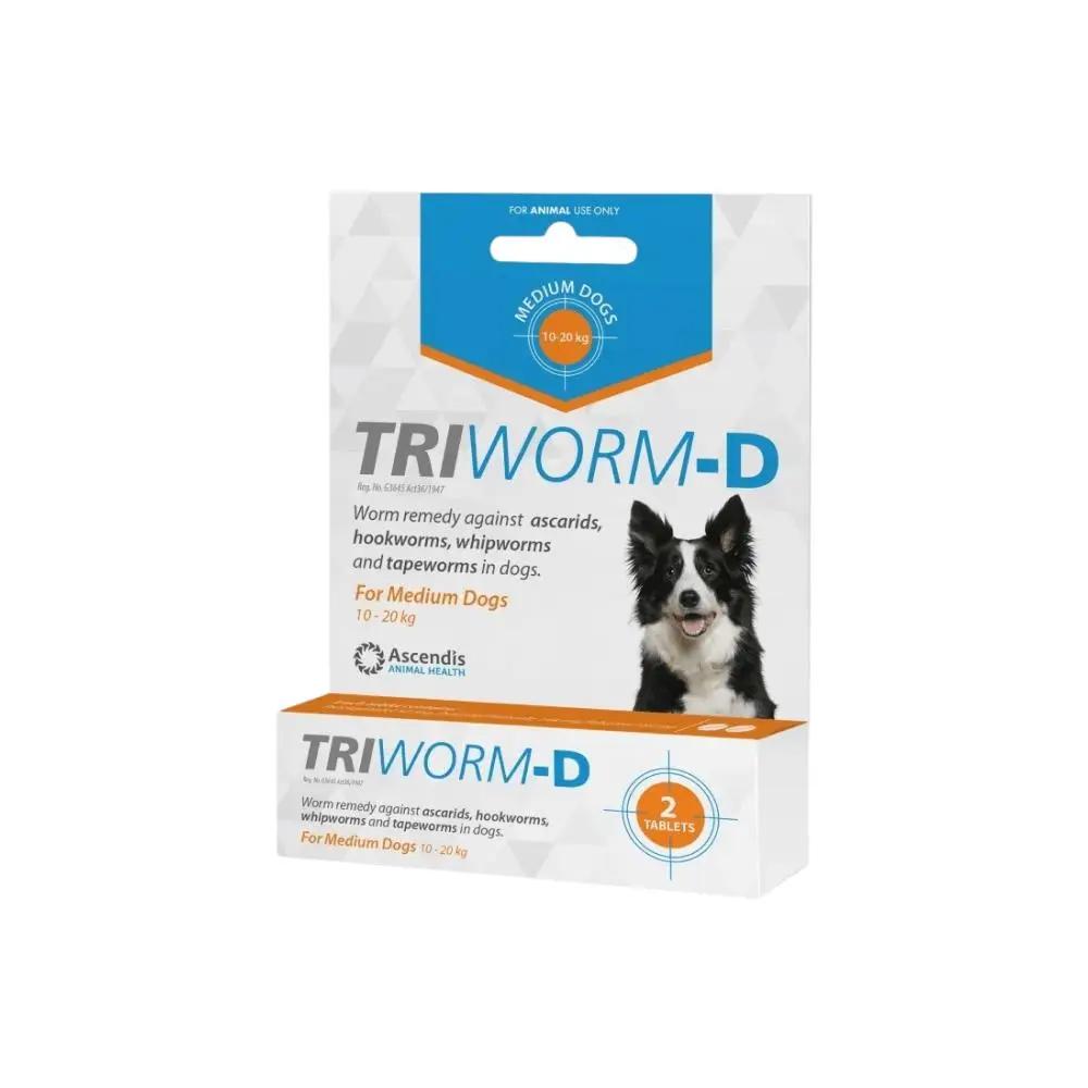 Triworm-D Orange Medium Dog 2 Tablets 10kg To 20kg Dogs Deworming Treatment